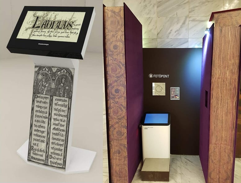 A data sending digital signage terminal and a photoshooting kiosk designed with huge books
